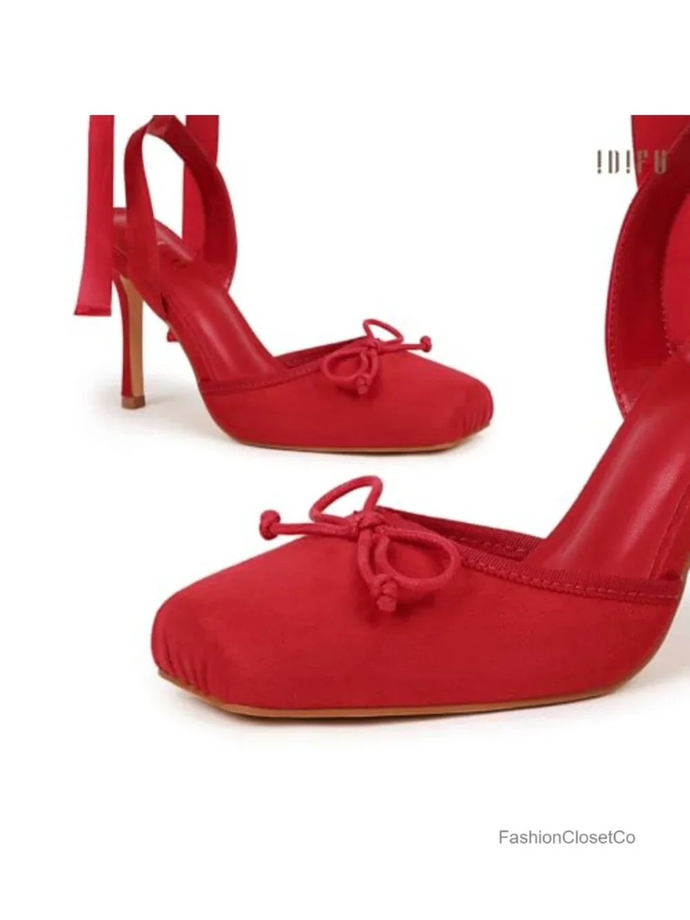 Ballet Heels Stiletto Pumps Women Square Toe Lace Up Bow Slingback Suede 4 Inch